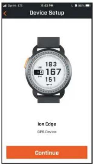 Device Setup 183 167 151 *+0 P4 Ion Edge GPS Device Continue