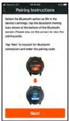 Pairing Instructions Select the Bluetooth option as OY in the device's settings. Tap the Bluetooth Pairing icon shown at the bottom of the Bluetooth screen. Please stay on the screen to view the pairing code. Tap 'Next' to request for Bluetooth connection and enter the pairing code. Next