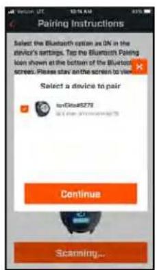Pairing Instructions Select the Bluetooth option as ON in the device's settings. Tap the Bluetooth Pairing icon shown at the bottom of the Bluetooth screens. Please stay on the screen to view. Select a device to pair to-Etina5278 to Eta-30000000000 Continue Scanning...