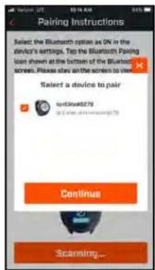 Pairing Instructions Select the Bluetooth option as ON in the device's settings. Tap the Bluetooth Pairing icon shown at the bottom of the Bluetooth screen. Please stay on the screen to view Select a device to pair to:Bluetooth@279 to:Bluetooth@279 Continu Scanning...