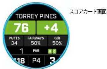 TORREY PINES 76 +4 PUTTS FAIRWAYS GIR 34 50% 50% PAR 18 P4 3 スコアカード画面