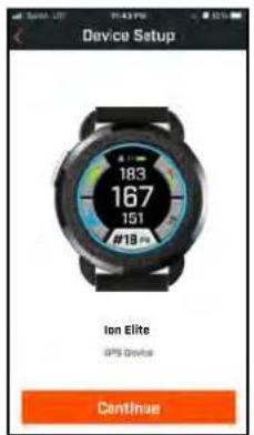 Device Setup 183 167 151 #18 # Ion Elite GPS Device Continue