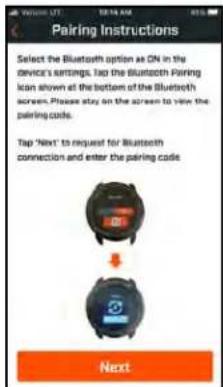 Pairing Instructions Select the Bluetooth option as ON in the device's settings. Tap the Bluetooth Pairing icon shown at the bottom of the Bluetooth screen. Please stay on the screen to view the pairing code. Tap 'Next' to request for Bluetooth connection and enter the pairing code. Next