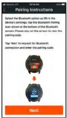 Pairing instructions Select the Bluetooth option as ON in the device's settings. Tap the Bluetooth Pairing icon shown at the bottom of the Bluetooth screen. Please stay on the screen to view the pairing code. Tap 'Next' to request for Bluetooth connection and enter the pairing code. Next
