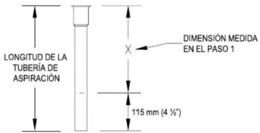 LONGITUD DE LA TUBERÍA DE ASPIRACIÓN DIMENSIÓN MEDIDA EN EL PASO 1 115 mm (4 ½")