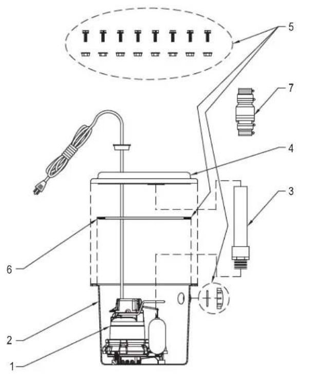 Technical diagram of a mechanical device with numbered components and labeled parts