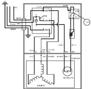 Electrical schematic diagram of a three-phase inverter with labeled components and wiring connections
