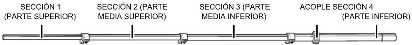 SECCIÓN 1 (PARTE SUPERIOR) SECCIÓN 2 (PARTE MEDIA SUPERIOR) SECCIÓN 3 (PARTE MEDIA INFERIOR) ACOPLE SECCIÓN 4 (PARTE INFERIOR)