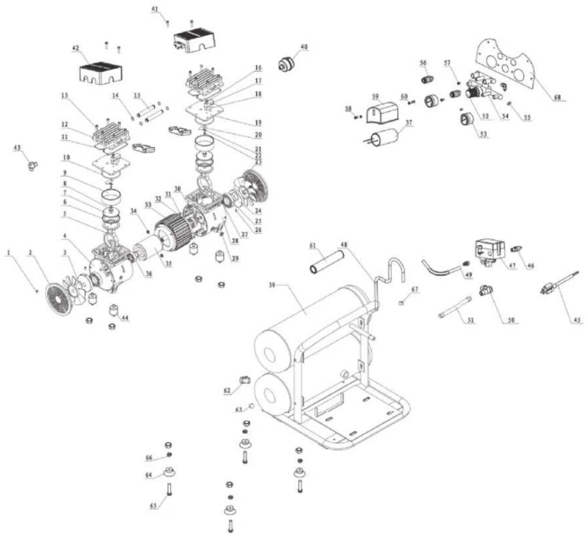 Exploded view diagram of an industrial machine with numbered components for identification