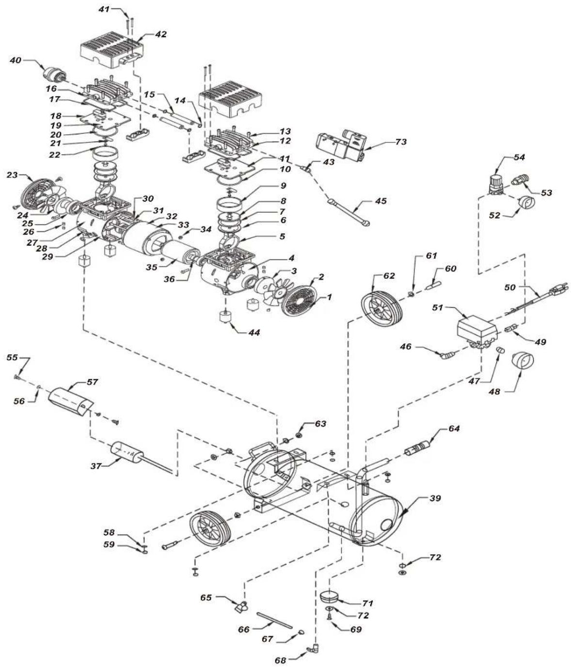 Exploded view diagram of a mechanical assembly with numbered components for identification