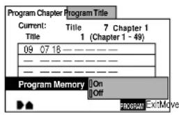 Program Chapter Program Title Current: Title 7 Chapter 1 Title 1 (Chapter 1 - 49) 09 07 18 ———— Program Memory On Off Enter→ ExitMove