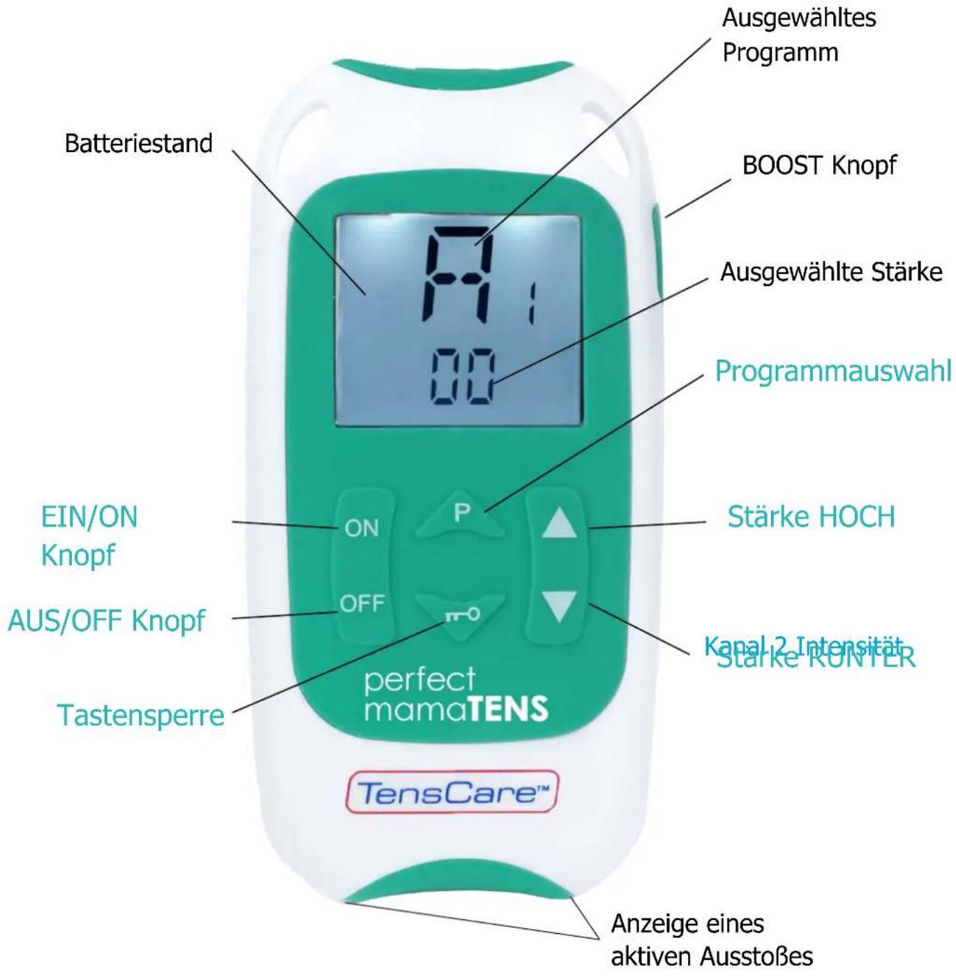 TensCare Perfect MamaTENS - TASTEN & BILDSCHIRM - 1