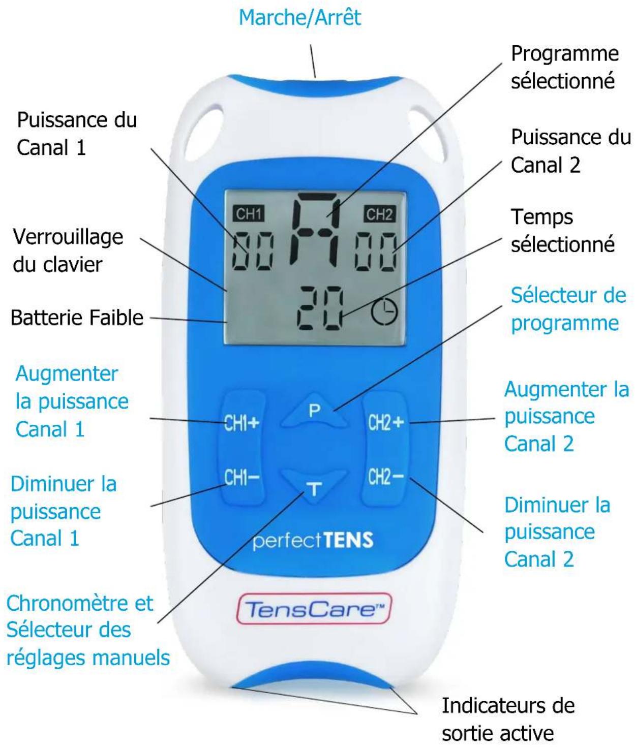 TensCare Perfect TENS - COMMANDES &amp; AFFICHAGE - 1