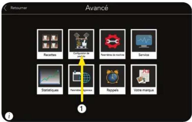 Avancé Retourner Recettes Configuration de procédie Paramètres de machine Service Statistiques Paramètres opereux Rappels Votre marque