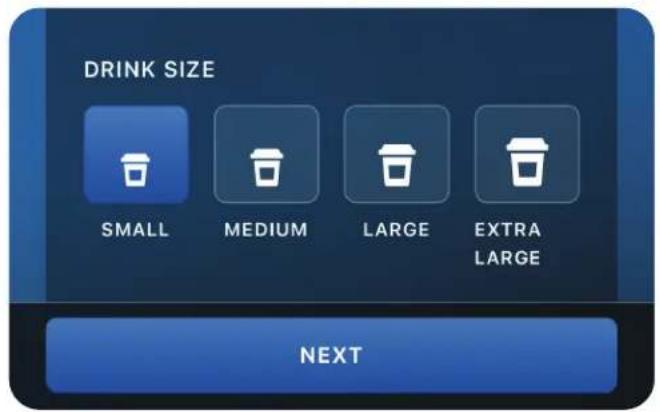 DRINK SIZE SMALL MEDIUM LARGE EXTRA LARGE NEXT