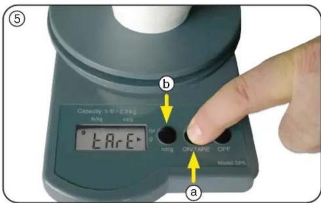 ⑤ Capacity: 3 lb / 2.2 kg a/kg c/g b °EArE ON/TANE OFF Model SPH a