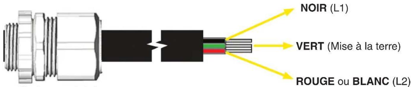NOIR (L1) VERT (Mise à la terre) ROUGE ou BLANC (L2)