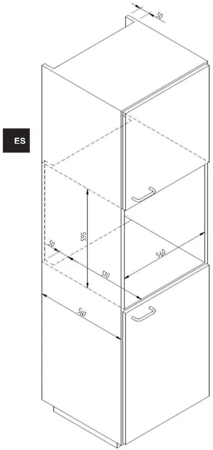 ROSIERES RPWD14NSM - ESQUEMA DIMENSIONAL CAJÓN DE EMPOTRAR 560 X 595 CON HORNO DE 450 - 1