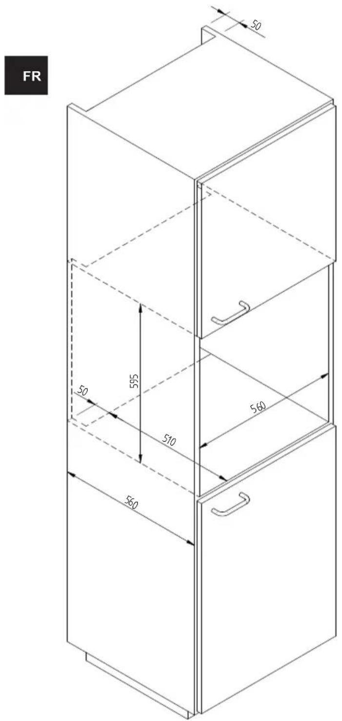 ROSIERES RPWD14NSM - SCHÉMA DIMENSIONNEL DU TIROIR ENCASTRÉ 560 X 595 AVEC UN FOUR PAR 450 - 1