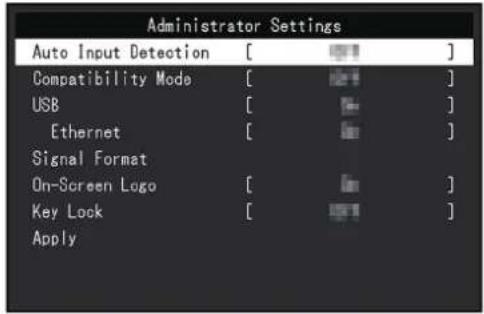 EIZO FlexScan EV2740X - Fonctions du menu « Administrator Settings » - 1