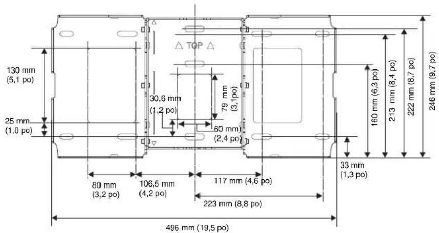 130 mm (5,1 po) 25 mm (1,0 po) 80 mm (3,2 po) 106,5 mm (4,2 po) 117 mm (4,6 po) 223 mm (8,8 po) 496 mm (19,5 po) 30,6 mm (1,2 po) 79 mm (3,1po) 60 mm (2,4 po) TOP 160 mm (6,3 po) 213 mm (8,4 po) 222 mm (8,7 po) 33 mm (1,3 po) 246 mm (9,7 po)