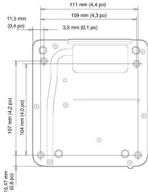 111 mm (4,4 po) 109 mm (4,3 po) 3,5 mm (0,1 po) 11,5 mm (0,4 po) 107 mm (4,2 po) 104 mm (4,0 po) 15,47 mm (0,6 po)