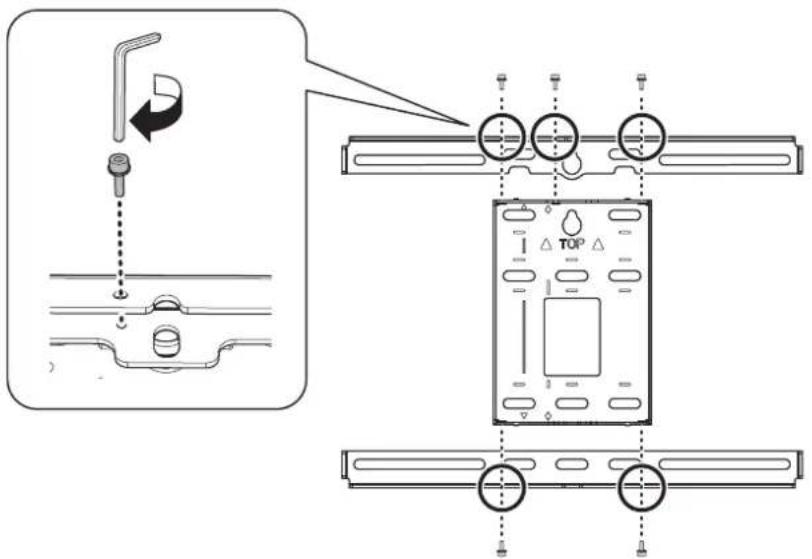 Technical diagram showing a mechanical assembly with labeled components and directional arrows indicating assembly steps.