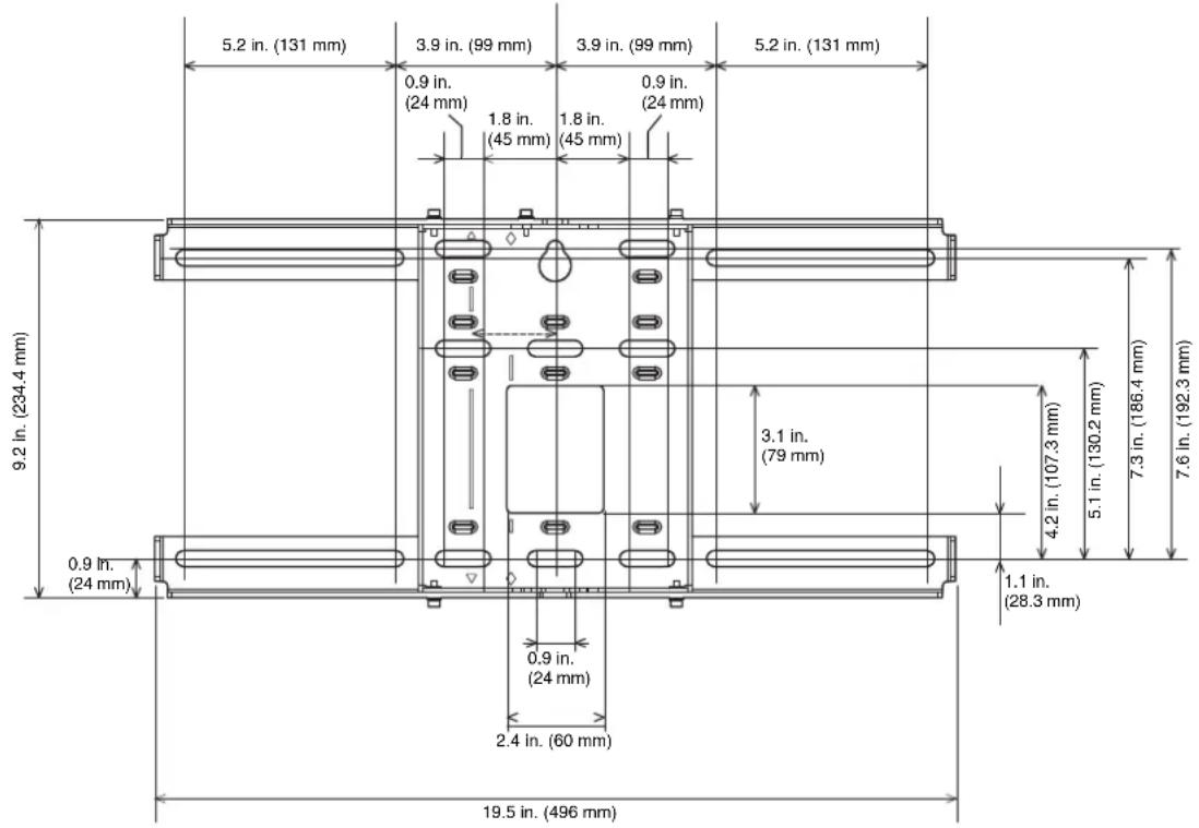 5.2 in. (131 mm) 3.9 in. (99 mm) 3.9 in. (99 mm) 5.2 in. (131 mm) 0.9 in. (24 mm) 1.8 in. (45 mm) 1.8 in. (45 mm) 0.9 in. (24 mm) 9.2 in. (234.4 mm) 3.1 in. (79 mm) 4.2 in. (107.3 mm) 5.1 in. (130.2 mm) 7.3 in. (186.4 mm) 7.6 in. (192.3 mm) 0.9 in. (24 mm) 0.9 in. (24 mm) 1.1 in. (28.3 mm) 2.4 in. (60 mm) 19.5 in. (496 mm)