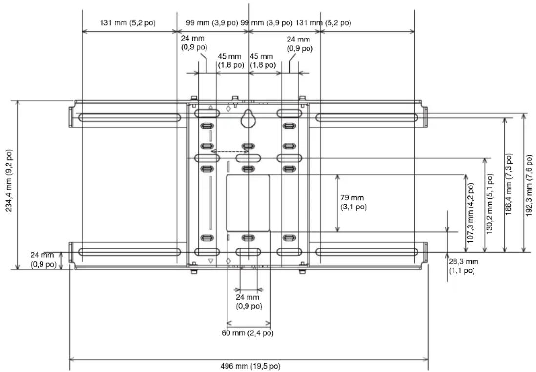 131 mm (5,2 po) 99 mm (3,9 po) 99 mm (3,9 po) 131 mm (5,2 po) 24 mm (0,9 po) 45 mm (1,8 po) 45 mm (1,8 po) 24 mm (0,9 po) 234,4 mm (9,2 po) 79 mm (3,1 po) 107,3 mm (4,2 po) 130,2 mm (5,1 po) 186,4 mm (7,3 po) 192,3 mm (7,6 po) 24 mm (0,9 po) 24 mm (0,9 po) 28,3 mm (1,1 po) 60 mm (2,4 po) 496 mm (19,5 po)