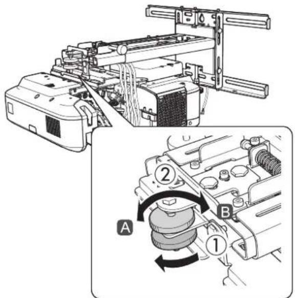 Technical diagram of a mechanical assembly with labeled parts and directional arrows indicating motion or movement.