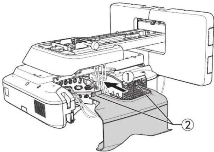 Technical diagram of an open industrial machine with labeled components, showing internal wiring and housing layout.
