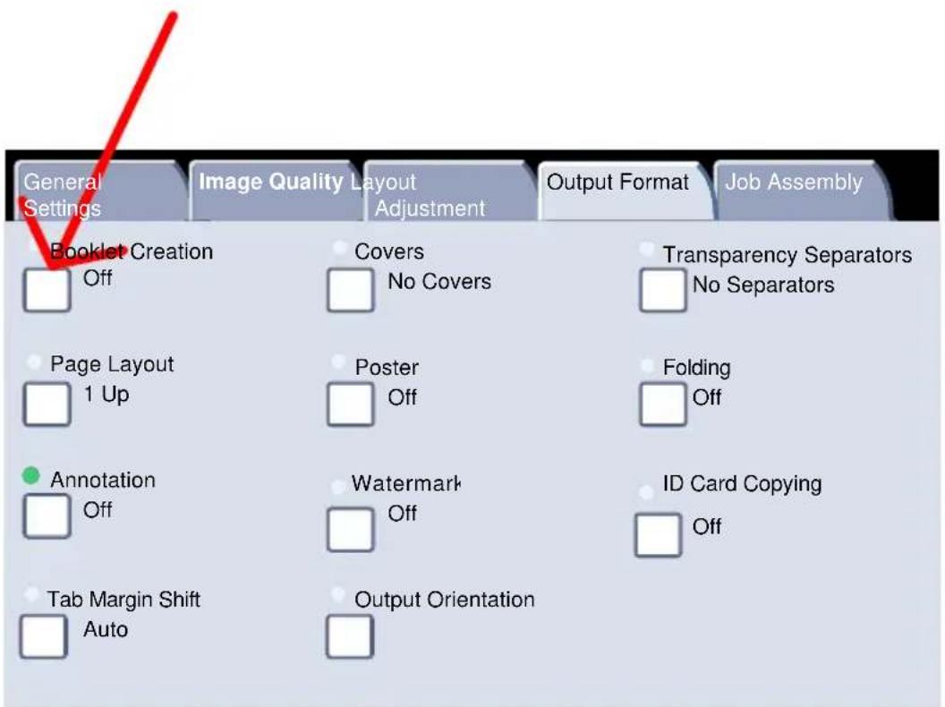 XEROX DocuColor 252 - Select the Booklet Creation button. - 1