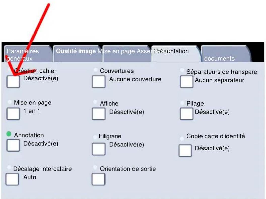 XEROX DocuColor 252 - Sélectionnez la touche Création cahier. - 1