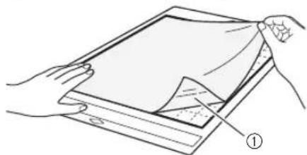 BROTHER SDX1250 - Fixez la feuille adhésive à haute adhérence pour tissu sur la face adhésive du support, la face glacée orientée vers le bas. - 1