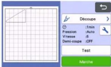 Découpe :1min Pression :Auto Vitesse :5 Demi-coupe :OFF Test Marche