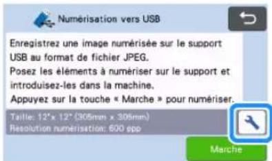 Numérisation vers USB Enregistrez une image numérisée sur le support USB au format de fichier JPEG. Posez les éléments à numériser sur le support et introduisez-les dans la machine. Appuyez sur la touche « Marche » pour numériser. Taille: 12"x 12" (305mm x 305mm) Resolution numérisation: 600 spp Marche