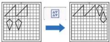 BROTHER SDX125e - ② Réorganisation par rotation des motifs de 0° ou de 180° Cette fonction est utile lorsque vous disposez le motif imprimé (motifs verticaux) sur du papier ou du tissu comme support de découpe/tracé, ou lorsque vous suivez le droit fil de chaîne. - 1