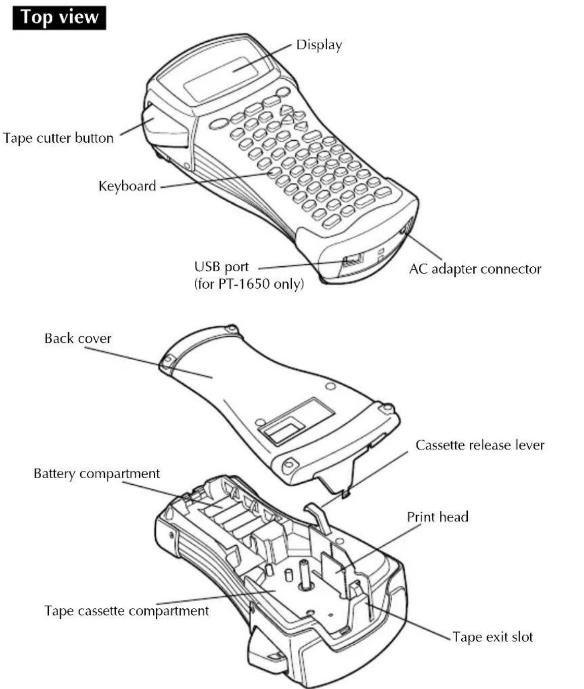 BROTHER P-touch PT-1650 - Top view &amp; bottom view - 1