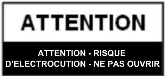 ATTENTION ATTENTION - RISQUE D'ELECTROCUTION - NE PAS OUVRIR