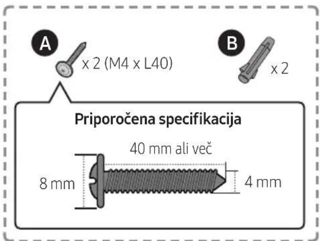 A x 2 (M4 x L40) B x 2 Priporočena specifikacija 40 mm ali več 8 mm 4 mm