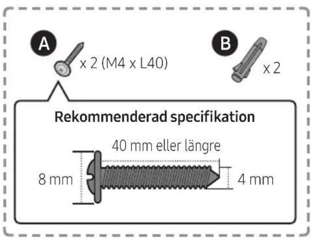 A x 2 (M4 x L40) B x 2 Rekommenderad specifikation 40 mm eller längre 8 mm 4 mm