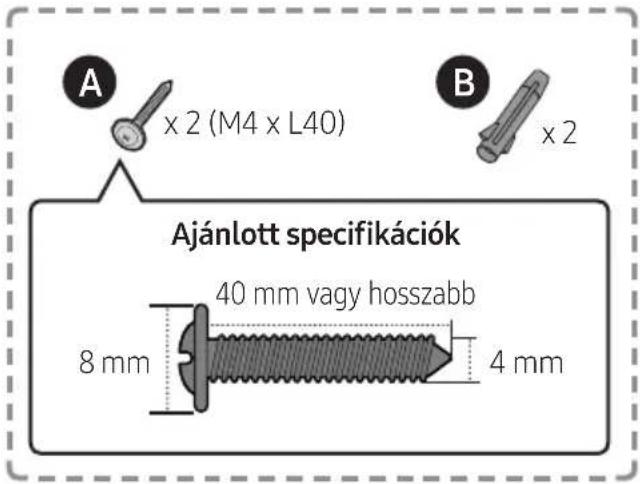 Ajánlott specifikációk 40 mm vagy hosszabb 8 mm 4 mm A x 2 (M4 x L40) B x 2