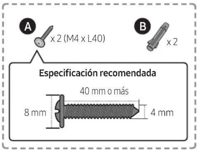 A x 2 (M4 x L40) Especificación recomendada 8 mm 40 mm o más 4 mm B x 2