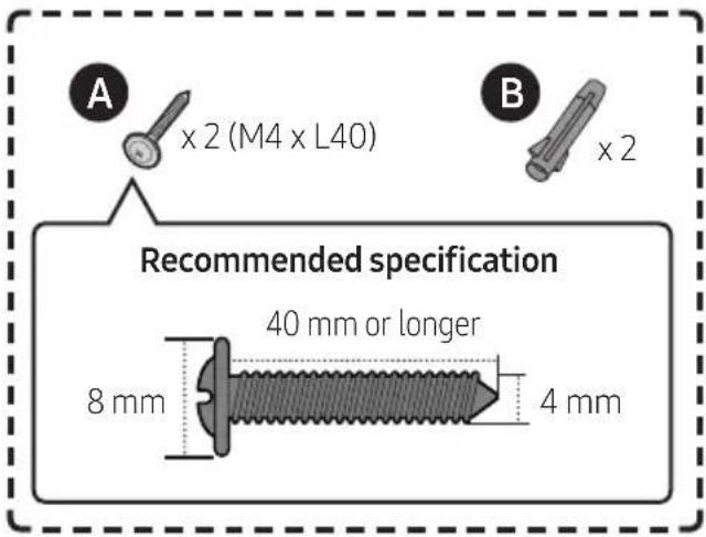 A x 2 (M4 x L40) Recommended specification 8 mm 40 mm or longer 4 mm B x 2