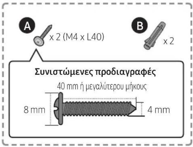 A x 2 (M4 x L40) Συνιστώμενες προδιαγραφές 40 mm ή μεγαλύτερου μήκους 8 mm 4 mm B x 2