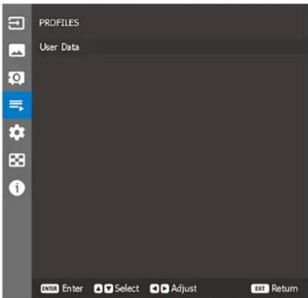 Barco G50-W8 - Vue d'ensemble du menu Profils - 1