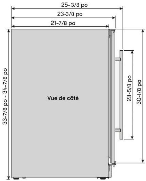 25-3/8 po 23-3/8 po 21-7/8 po Vue de côté 33-7/8 po - 34-7/8 po 23-5/8 po 30-1/8 po