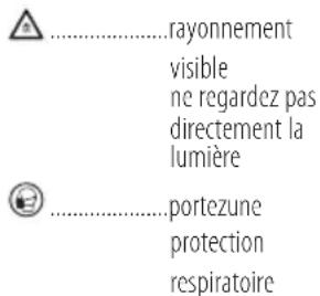 ......rayonnement visible ne regardez pas directement la lumière ......portezune protection respiratoire