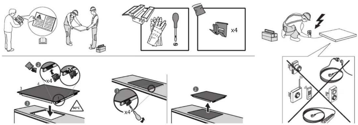 Diagram illustrating various electrical circuit components and installation steps, including lighting, circuit breakers, battery pack, and power supply.