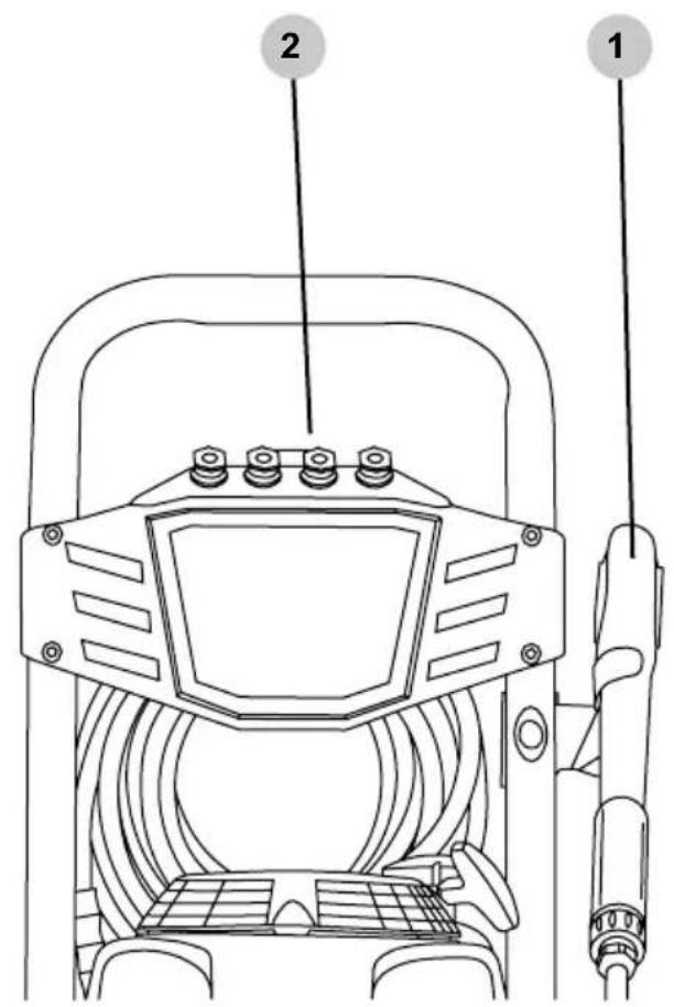 Technical diagram of a mechanical device with labeled parts 1 and 2